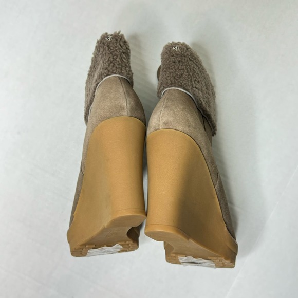 Lauren Ralph Lauren Brown Steph Shearling-Cuff Wedge Booties NEW Size 10 - Picture 8 of 12